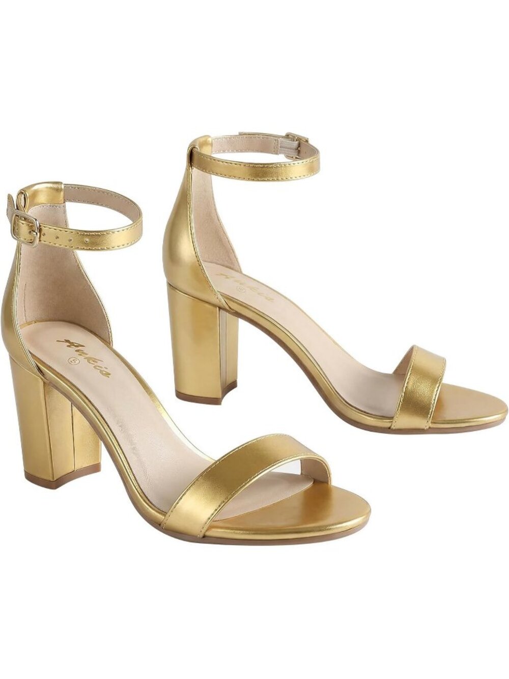 Women's Old Gold Suede Open Toe Buckle Ankle Strap Chunky Heels Sandals